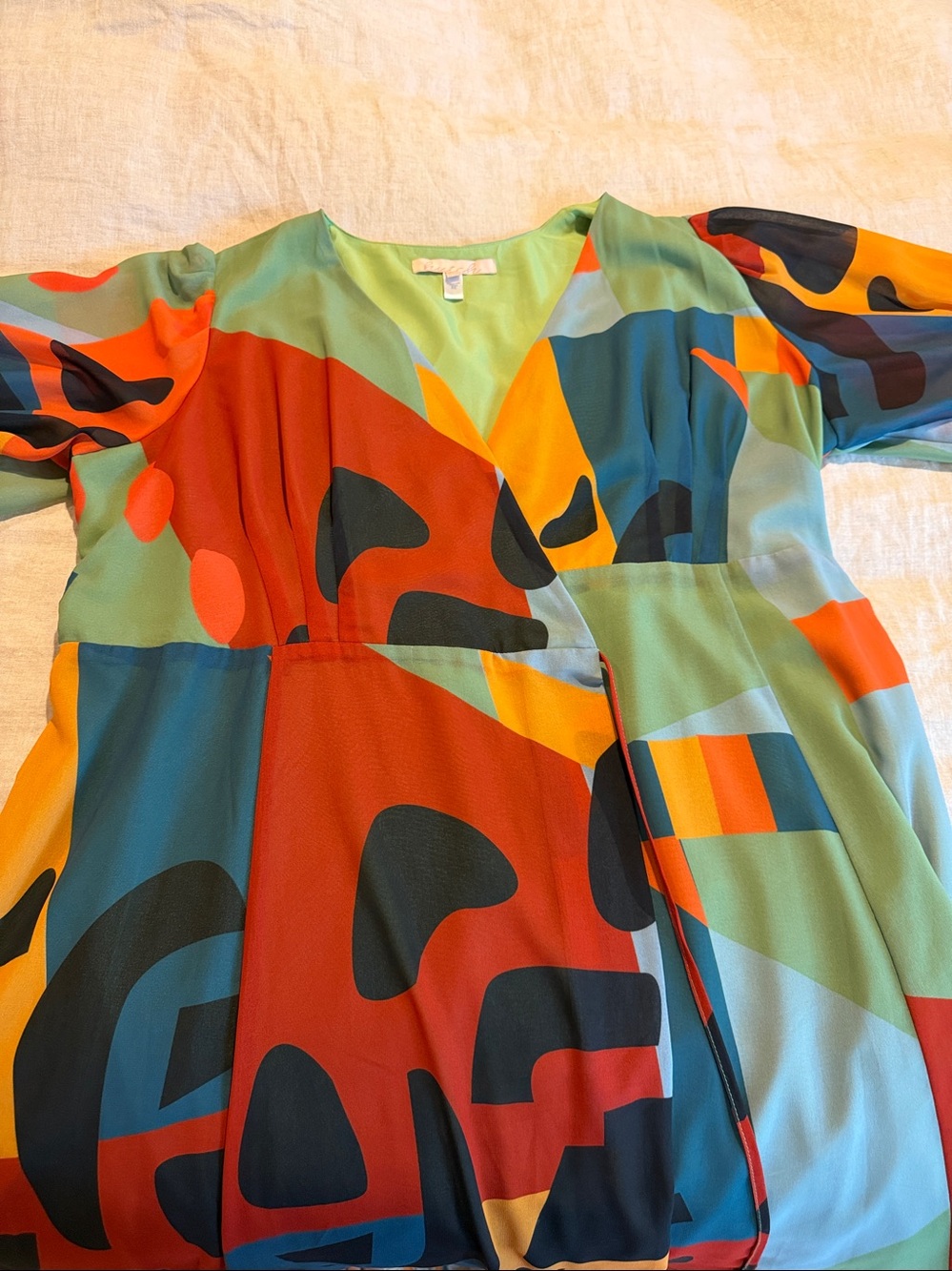 Anthropologie Vibrant Multicolor Abstract Wrap Dress 2X -